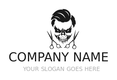beauty logo skull on hairstyle with scissors