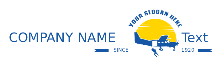 travel logo skydiver jumping from plane in sun