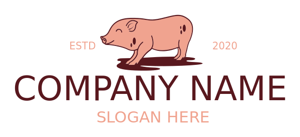 animal logo image smiling farm pig in mud