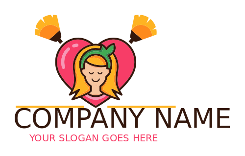 cleaning logo smiling maid in heart with brooms