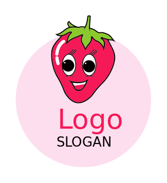 smiling strawberry cartoon in pastel pink circle
