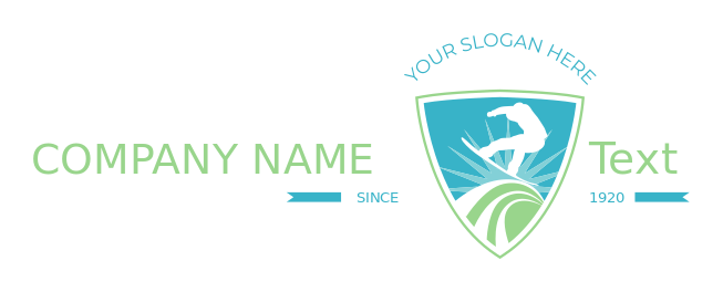 sports logo snowboarder jumping on a path