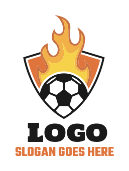 make a sports logo soccer ball flame in shield