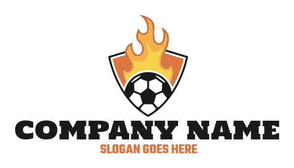 make a sports logo soccer ball flame in shield