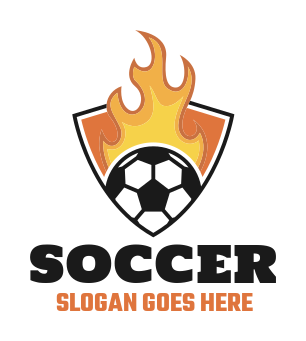 design a sports logo soccer ball with flame in shield - logodesign.net