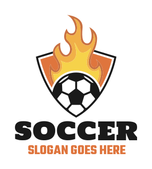 make a sports logo soccer ball flame in shield