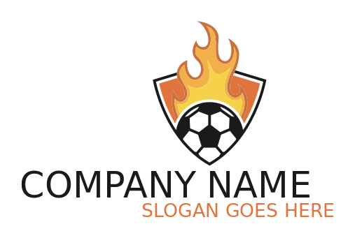 make a sports logo soccer ball flame in shield