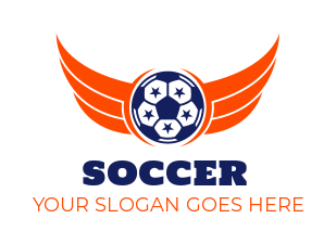 sports logo illustration soccer ball with spreading wings and stars 
