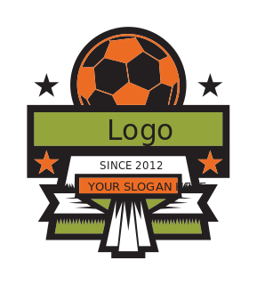 sports logo symbol soccer with ribbons in badge