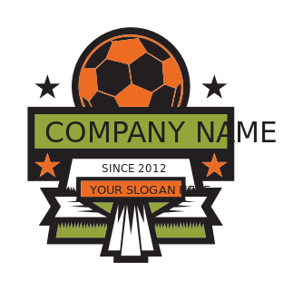 sports logo symbol soccer with ribbons in badge