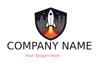 spacecraft launch with Houston skyline in shield