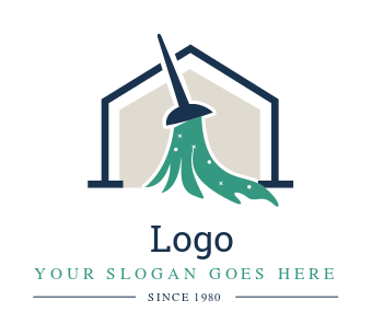 cleaning logo sparkling mop in line art house