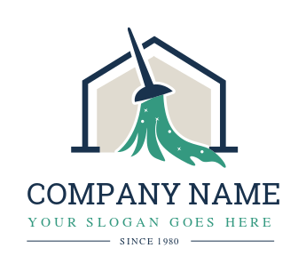 cleaning logo sparkling mop in line art house
