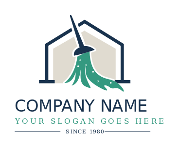 cleaning logo sparkling mop in line art house