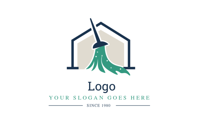 sparkling cleaning logo design mop in line art house