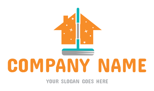 create a cleaning logo sparkling mop with house
