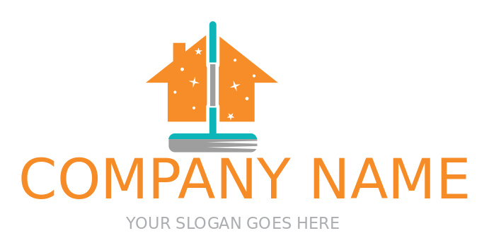 create a cleaning logo sparkling mop with house
