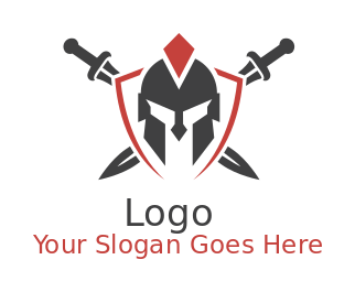 security logo illustration Spartan helmet in shield with cross swords