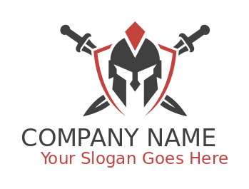 security logo illustration Spartan helmet in shield with cross swords