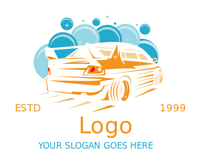 cleaning logo moving car with bubbles