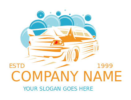 cleaning logo moving car with bubbles
