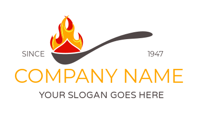 Indian restaurant logo spoonful of masala flames