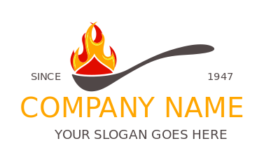 Indian restaurant logo spoonful of masala flames