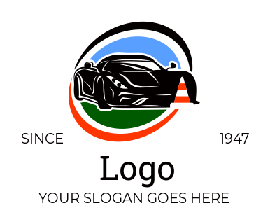 driving school logo sports car with traffic cone