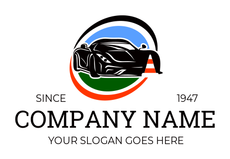 driving school logo sports car with traffic cone