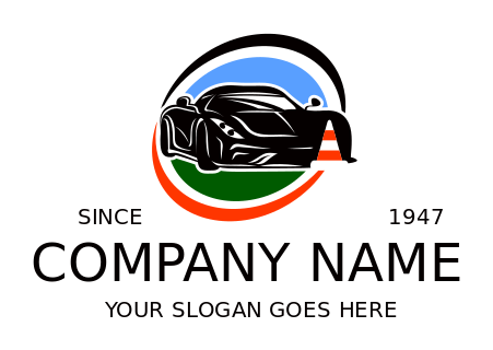 driving school logo sports car with traffic cone