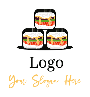 restaurant logo stacked sushi rolls on a plate