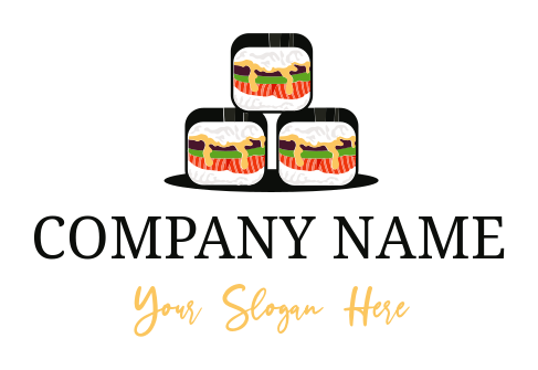 stacked sushi rolls on a plate logo editor
