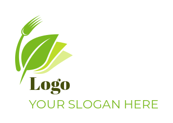 restaurant logo stacked vegan leaves curved fork