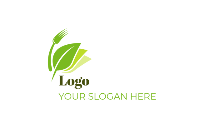 Create a logo of stacked vegan leaves and curved fork