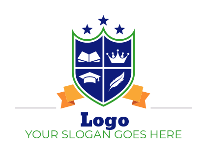 private school logo stars book cap quilt feather