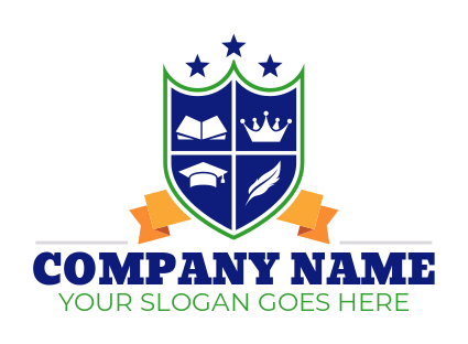 private school logo stars book cap quilt feather