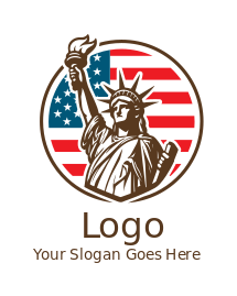 Statue of Liberty in US flag circle