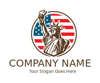 Statue of Liberty in US flag circle