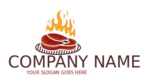 restaurant logo steak on a grill with fire