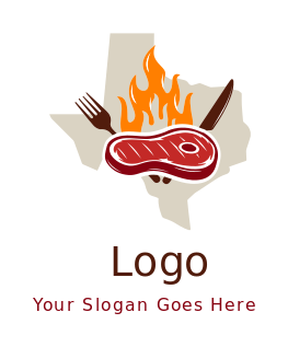 steak on fire in Texas with fork and knife