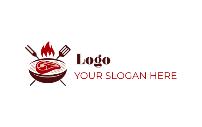 logo concept of steakhouse fiery grill with spatula and fork