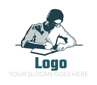 education logo stencil writer with notebook