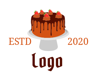baker logo icon strawberries on cake on stand
