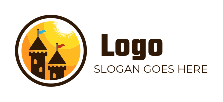 travel logo castle towers with sun in circle