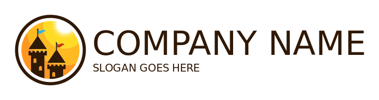 travel logo castle towers with sun in circle