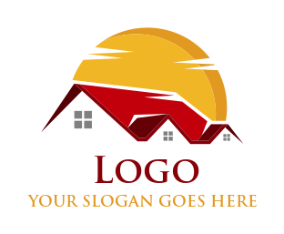 real estate logo sun on gable roof house
