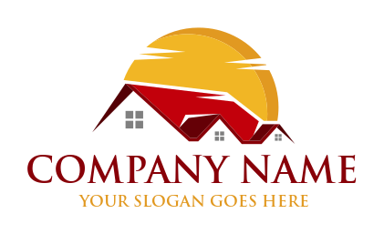 real estate logo sun on gable roof house