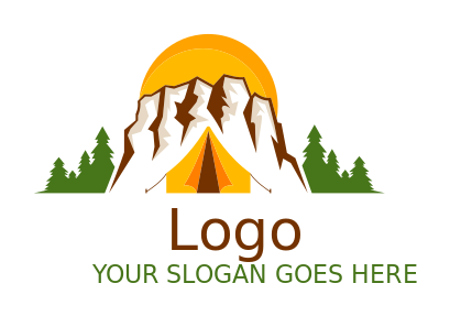 travel logo sun mountain campsite tent and trees