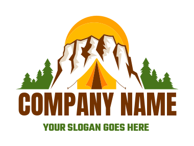 travel logo sun mountain campsite tent and trees
