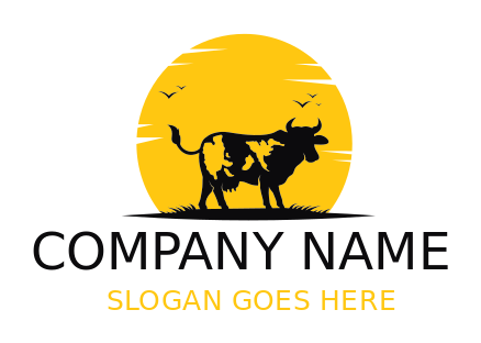 animal logo sun with silhouette of cow